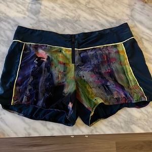 Elizabeth and James Silk Watercolor Front Zipper Shorts